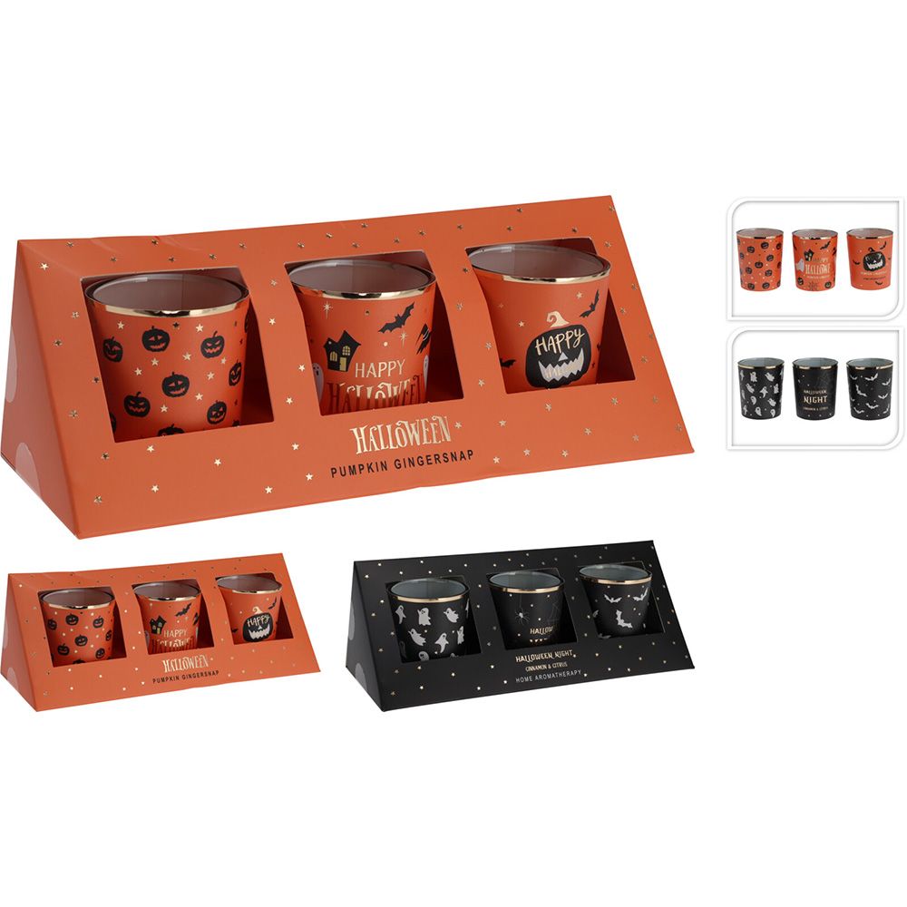 VELAS AROMÁTICAS HALLOWEEN, COLORES SURTIDOS, 3 uds