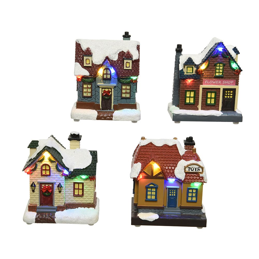 MICRO CASITA CON LED, LUZ FIJA MULTICOLOR, MODELOS VARIADOS 8,5 x 5,5 x 10 cm
