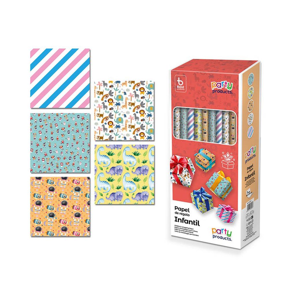 PAPEL REGALO SURTIDO 5 MODELOS INFANTIL 70 x 100 cm (VENTA SOLO CAJA 50 uds)