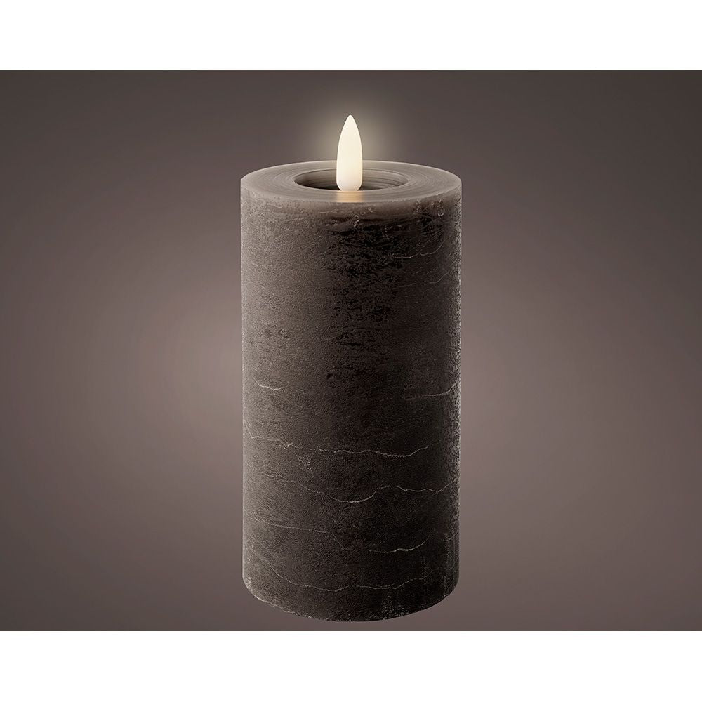 VELA DE CERA LED, COLOR GRIS ANTRACITA, SUPERFICIE RÚSTICA, Ø7 x 15 cm