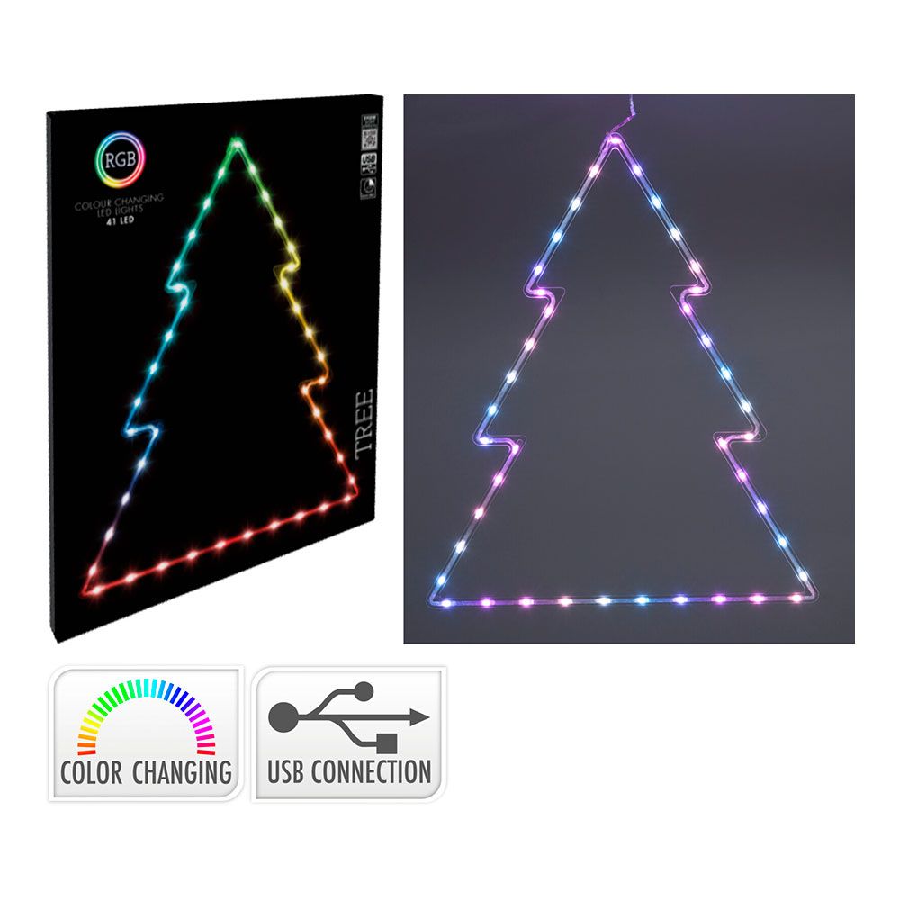 ÁRBOL DE NAVIDAD RGB 41 LEDS, MULTIFUNCIÓN, INTERIOR, 48 x 60 cm