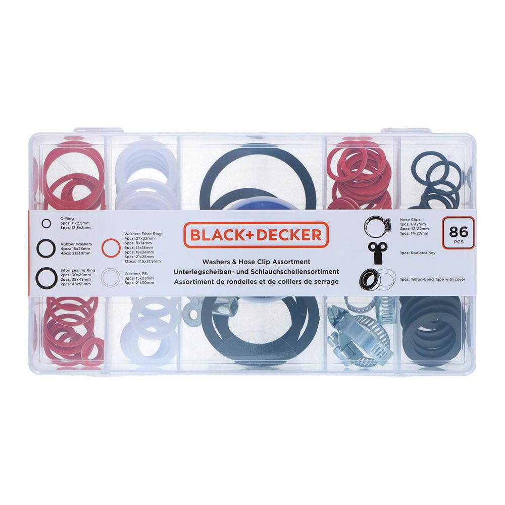 SURTIDO DE JUNTAS, ARANDELAS Y ABRAZADERAS, 86 PIEZAS ASS BLACK+DECKER