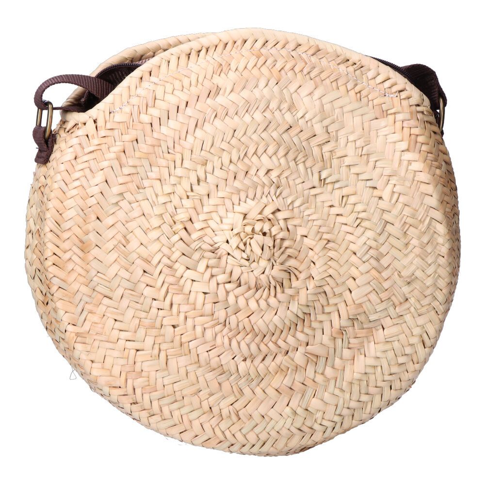 BOLSO REDONDO DE PALMA CON ASA REGULABLE DE PIEL