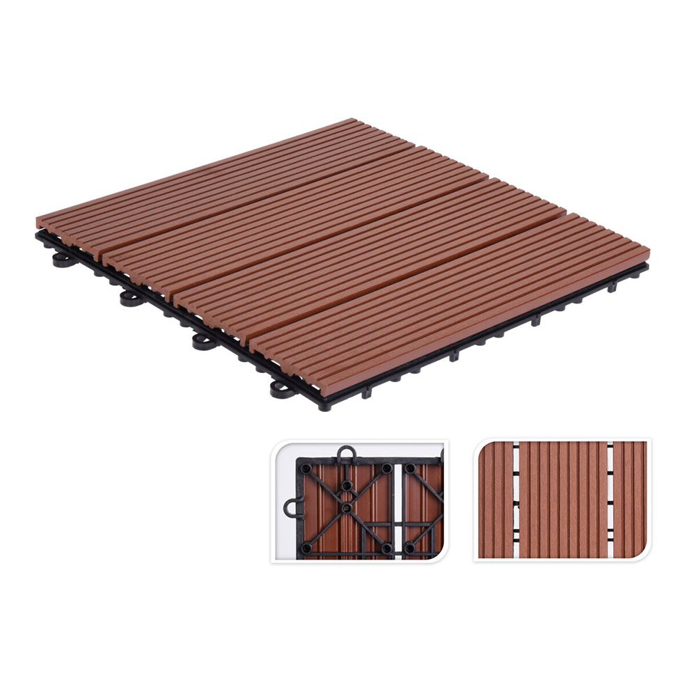 BALDOSAS PARA TERRAZA DE PVC 30 x 30 x 2 cm, 6 unidades