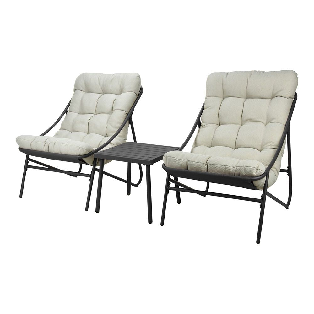 CONJUNTO JARDÍN 3 PIEZAS METAL ANTRACITA + COJINES