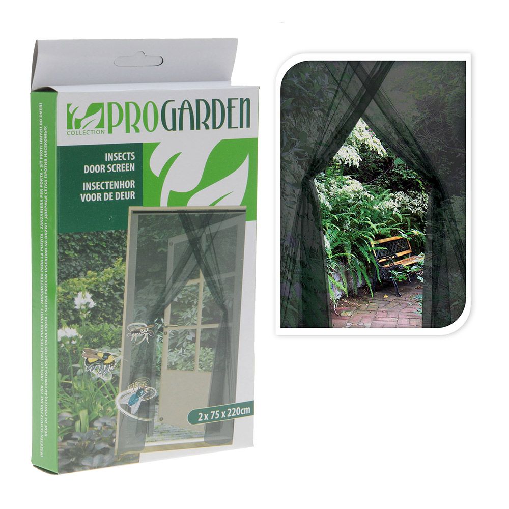 MOSQUITERA CORTINA CON CIERRE DE GANCHO Y BUCLE, NEGRA, 150 x 220 cm, 2 piezas 75 x 220 cm