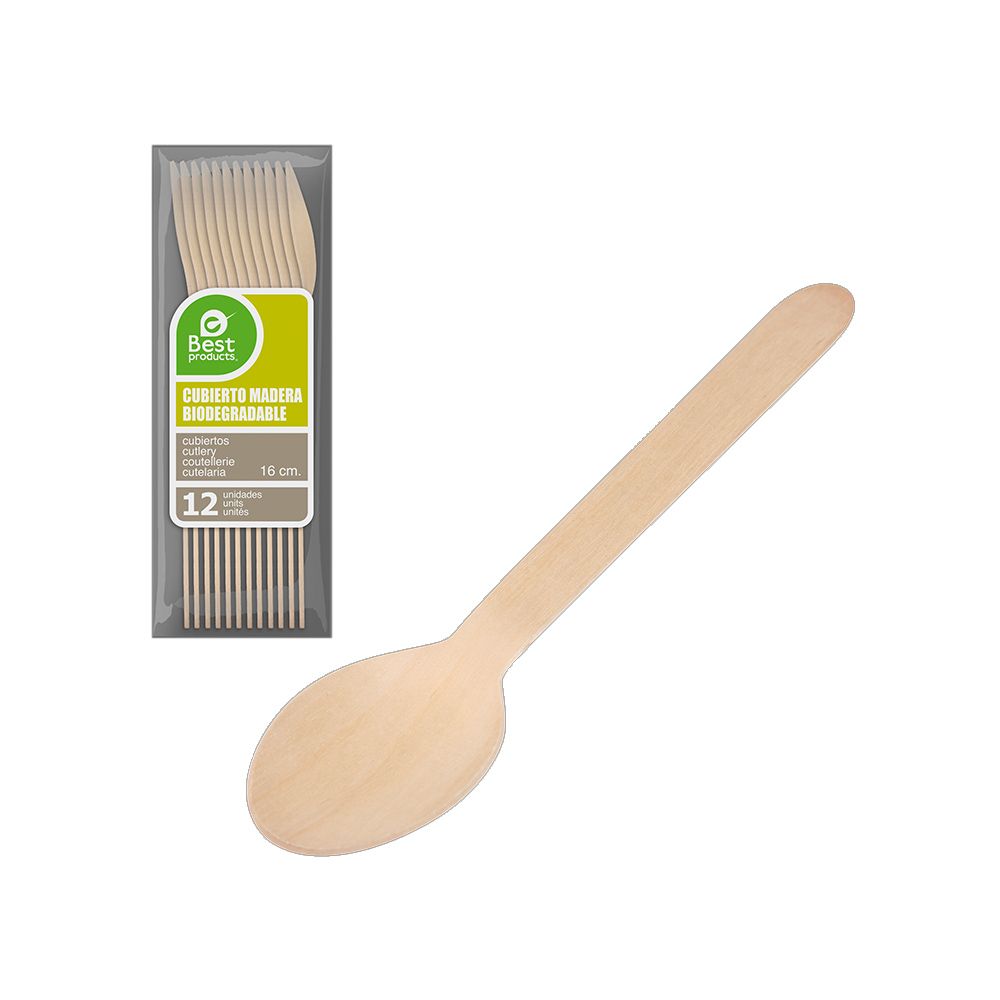 CUCHARA DE MADERA 16 cm, BOLSA 12 uds