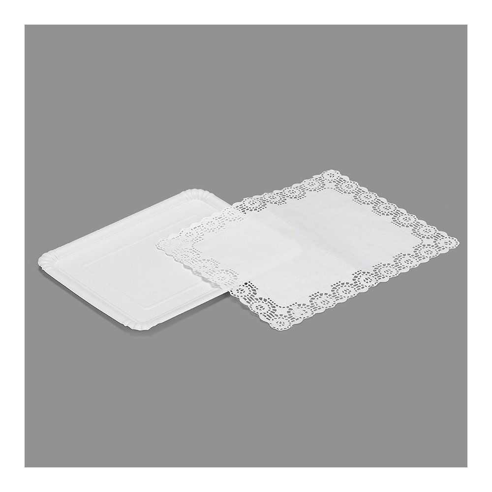 BANDEJA RECTANGULAR CON BLONDA COLOR BLANCO 22 x 28 cm, 2 uds