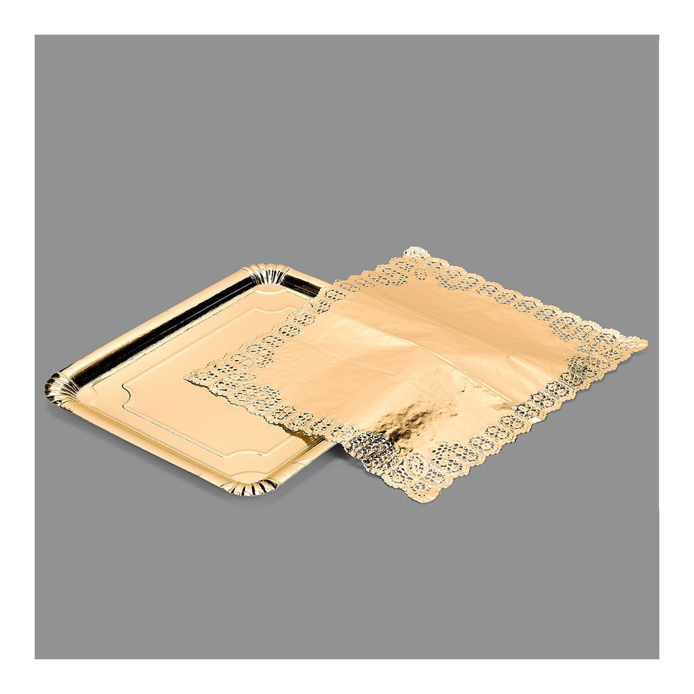 BANDEJA RECTANGULAR CON BLONDA ORO 31 x 38 cm