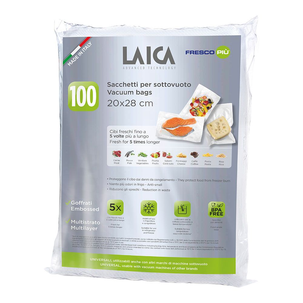 PAQUETE DE 100 BOLSAS DE CONSERVACION AL VACIO 20 x 28 cm