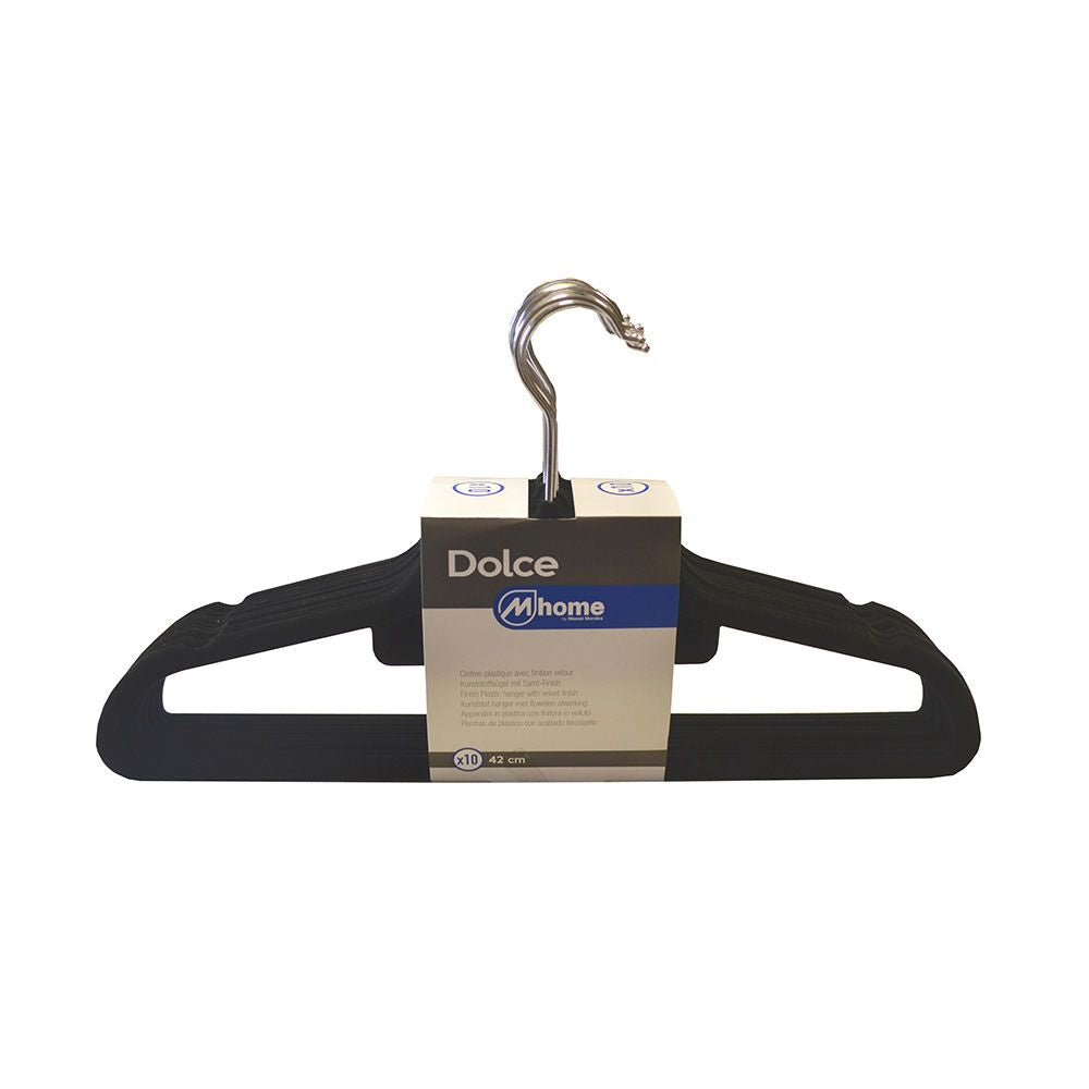 PERCHAS DE PLÁSTICO CON ACABADO TERCIOPELO 42 cm, 10 uds