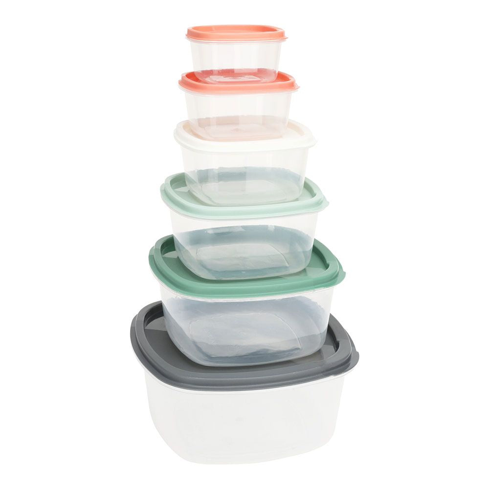 SET 6 FIAMBRERAS DE PLASTICO CON TAPAS DE COLORES Y MEDIDAS DIFERENTES