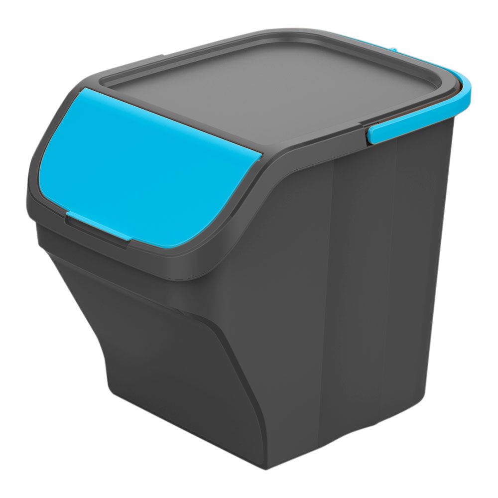 CUBO STACK´N SORT GRIS CON TAPA COLOR AZUL 30 x 40 x 34 cm 25 l