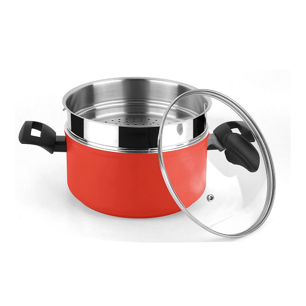 OLLA MAXIMA + TAPA + STEAMER ROJA ALUMINIO Ø20 x 10 cm