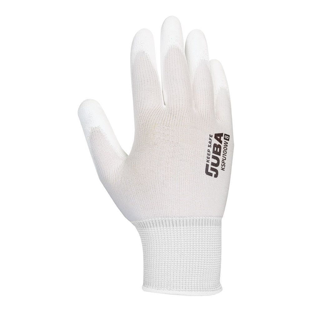 GUANTE POLIÉSTER CON PALMA POLIURETANO, KEEP SAFE, BLANCO, T-08