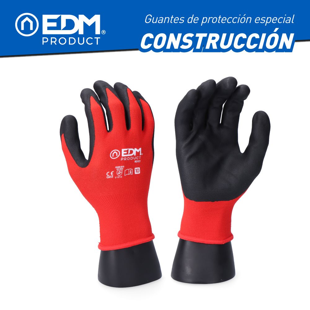 GUANTE POLIÉSTER CON PALMA LATEX PARA CONSTRUCCIÓN, T-10
