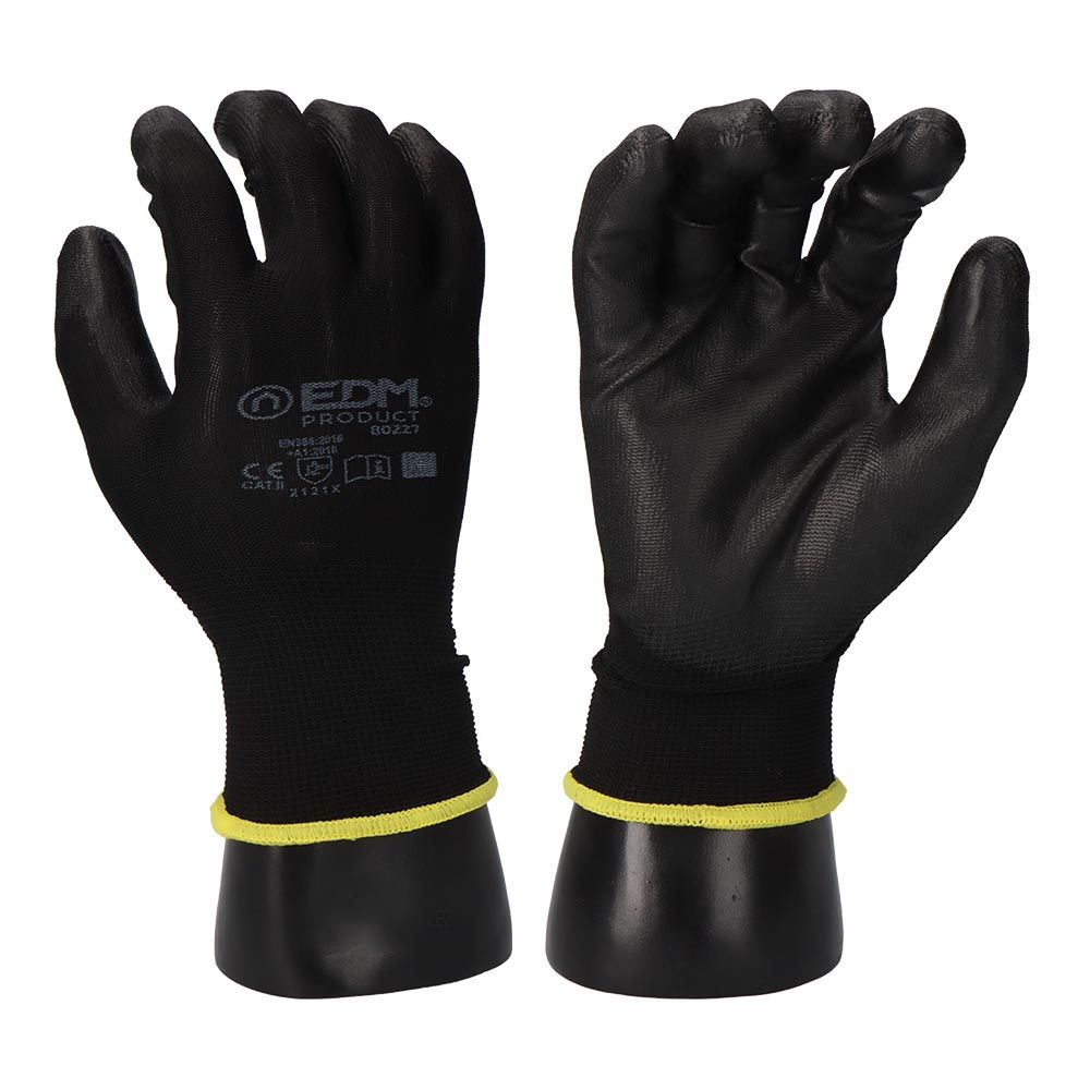 GUANTE POLIÉSTER CON PALMA POLIURETANO, KEEP SAFE®, NEGRO, T-07