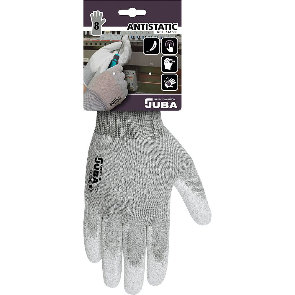GUANTE NAILON / FIBRA DE CARBONO CON PALMA POLIURETANO, ANTIESTÁTICO, T-08