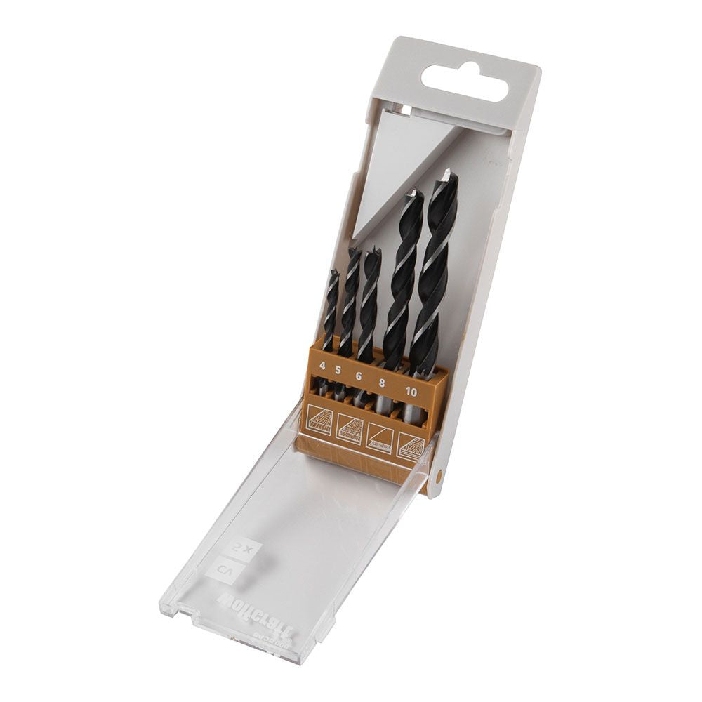 BROCAS ESPIRAL PARA MADERA CV, JUEGO DE 5 PIEZAS, Ø4,00 - Ø10,00 mm