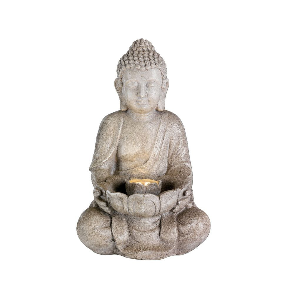 FUENTE DE CERÁMICA PARA EXTERIOR, MODELO BUDA, CON LED LUZ CÁLIDA; 28 x 29,5 x 45 cm