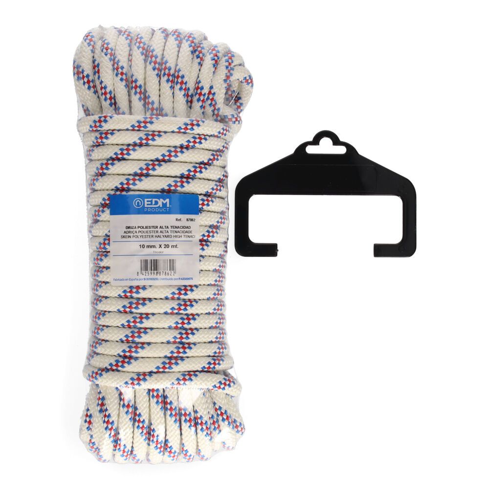 CUERDA DRIZA POLIESTER ALTA TENACIDAD TRICOLOR. CALIBRE 10 mm x 20 m