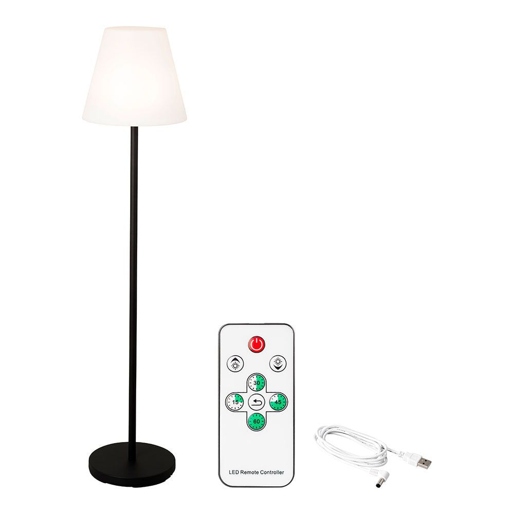 LÁMPARA DE PIE PARA EXTERIOR Y INTERIOR RECARGABLE CON MANDO A DISTANCIA COLOR BLANCO Y NEGRO 150 cm