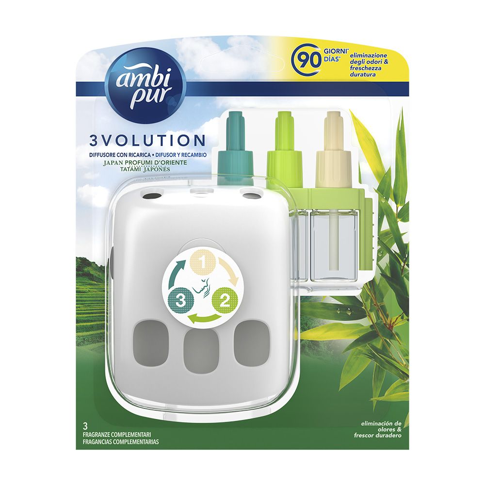 AMBIENTADOR ELÉCTRICO 3VOLUTION AROMA JAPAN TATAMI 3 FRAGANCIAS APARATO + RECAMBIO 21 ml