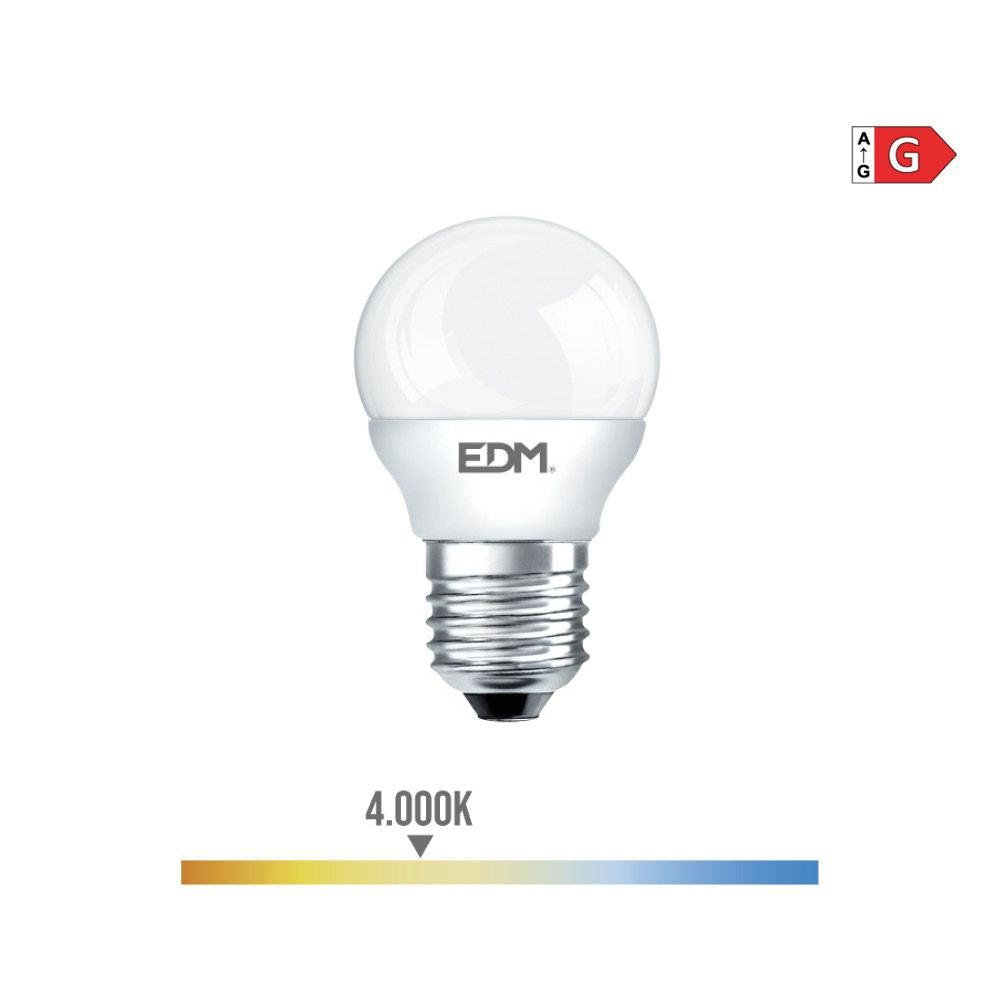BOMBILLA ESFERICA LED E27 5 w 400 lm 4000 k LUZ DIA Ø4,5 x 8 cm