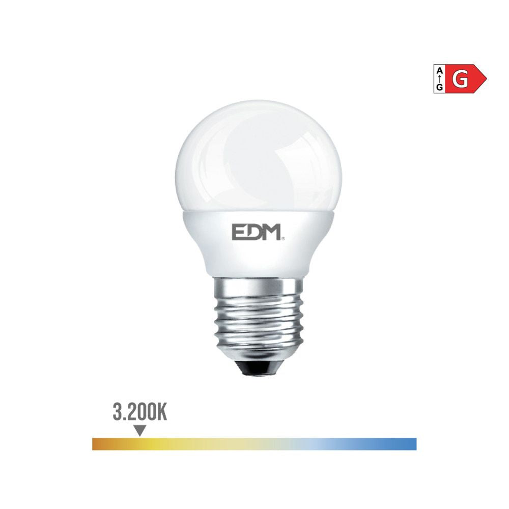 BOMBILLA ESFERICA LED E27 5 w 400 lm 3200 k LUZ CALIDA Ø4,5 x 8 cm