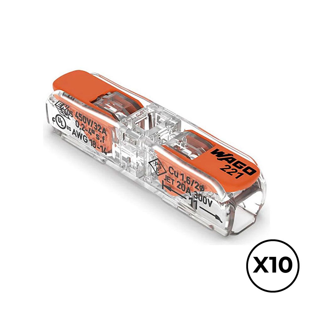 CONECTOR RÁPIDO EN LINEA CON PALANCA 2 VIAS, Ø MAXIMO 4 mm², 450 V , 32 A; TRANSPARENTE; 8,1 x 35,5 x 8,9 mm, 10 uds