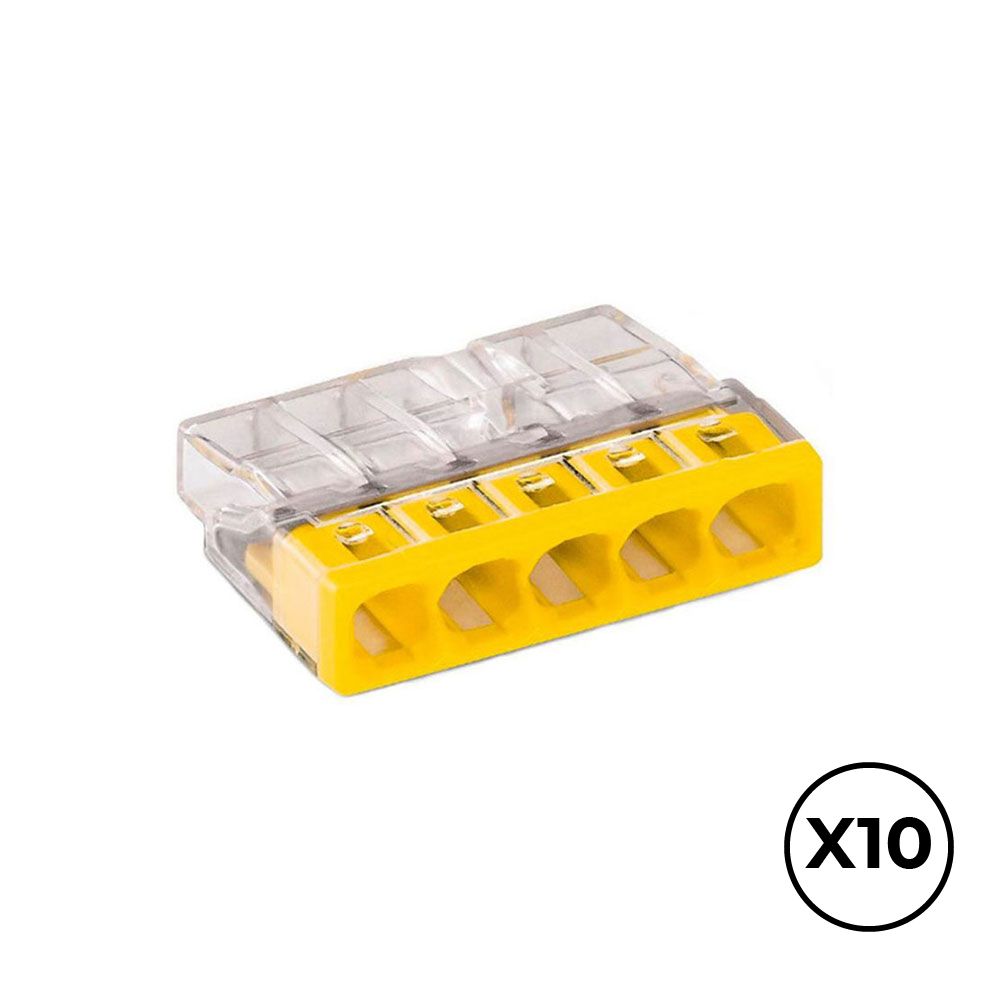 CONECTOR RÁPIDO 5 VIAS, Ø MÁXIMO 2,5 mm², TRANSPARENTE / AMARILLA, 10 uds