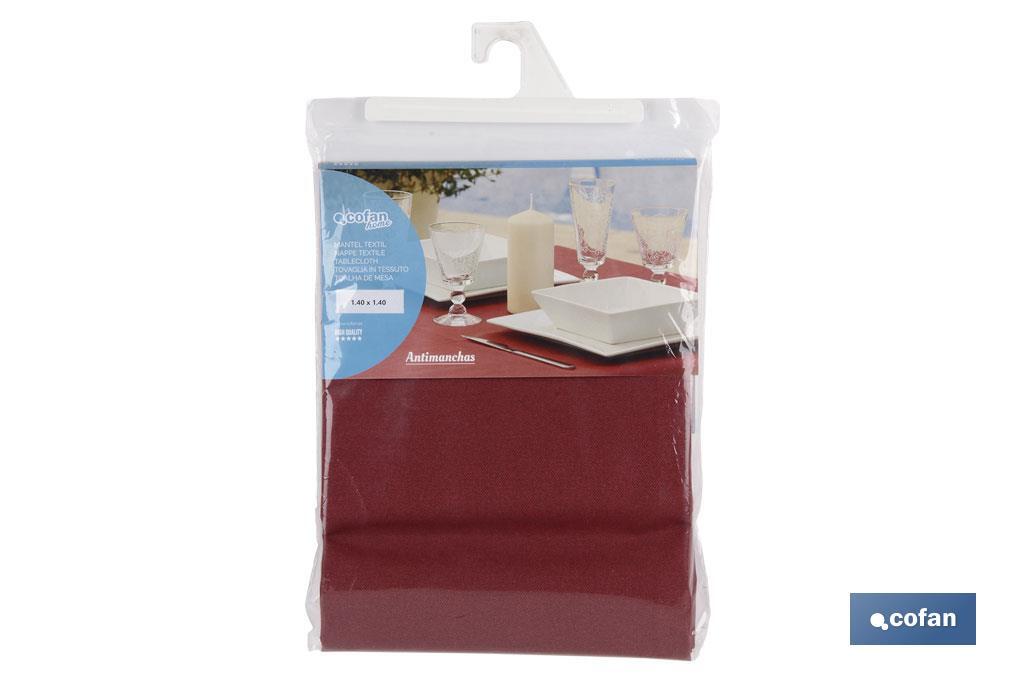 MANTEL ANTIMANCHAS RESINADO CONFECCIONADO 1,40 X 1,40 M 50 % ALG 50 % POL GRANATE
