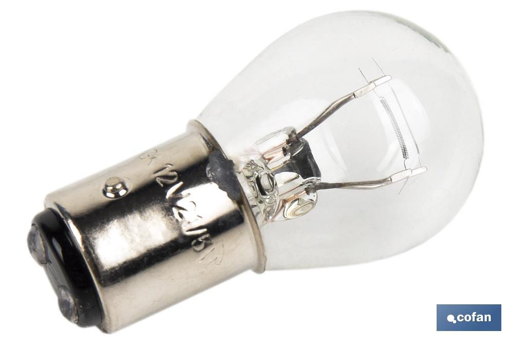 LÁMPARA COFAN 2 POLOS BLANCA DESCENTRADA P21/5W (BAZ15d) 12V venta unitaria