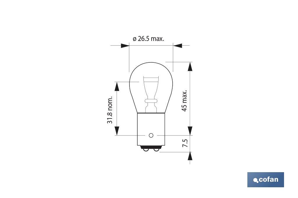 LÁMPARA COFAN 2 POLOS ROJA CENTRADA P21/5W (BAY15d) 12V venta unitaria