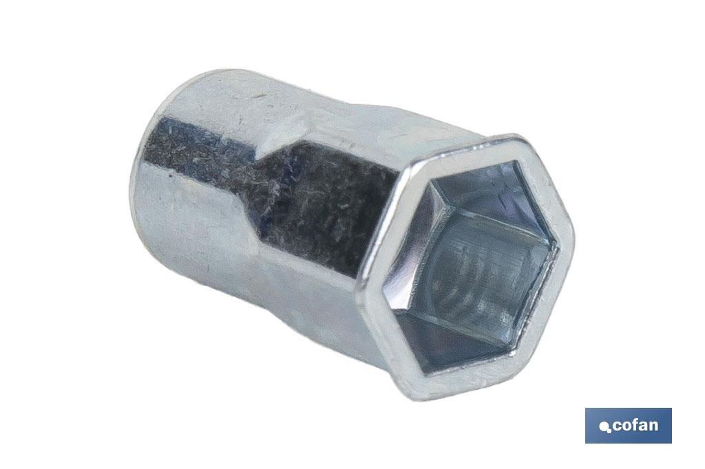 TUERCAS REMACHABLES SEMIHEXAGONAL FONDO ABIERTO CABEZA REDUCIDA ACERO M10 X 20,5