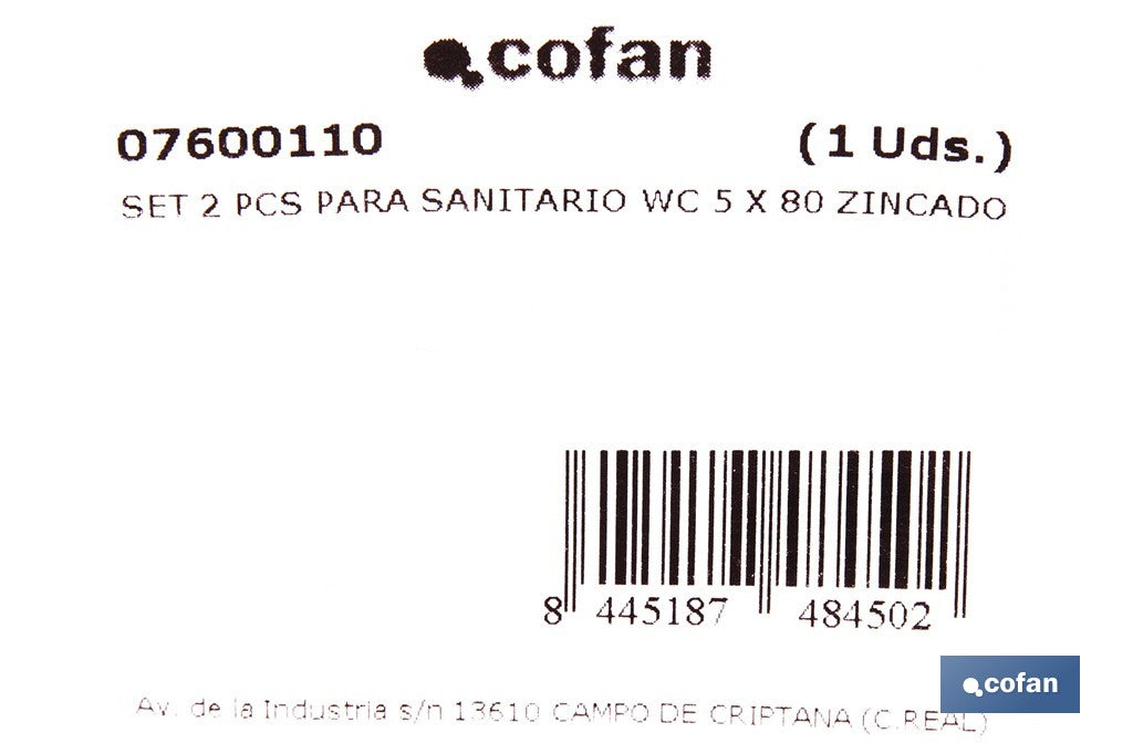 SET 2 PCS PARA SANITARIO WC 5 X 80 ZINCADO