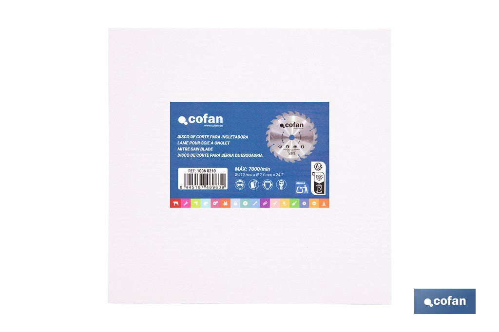DISCO CORTE PARA MADERA Ø210 MM X 25,4 MM X 2,4 MM, 24 DIENTES