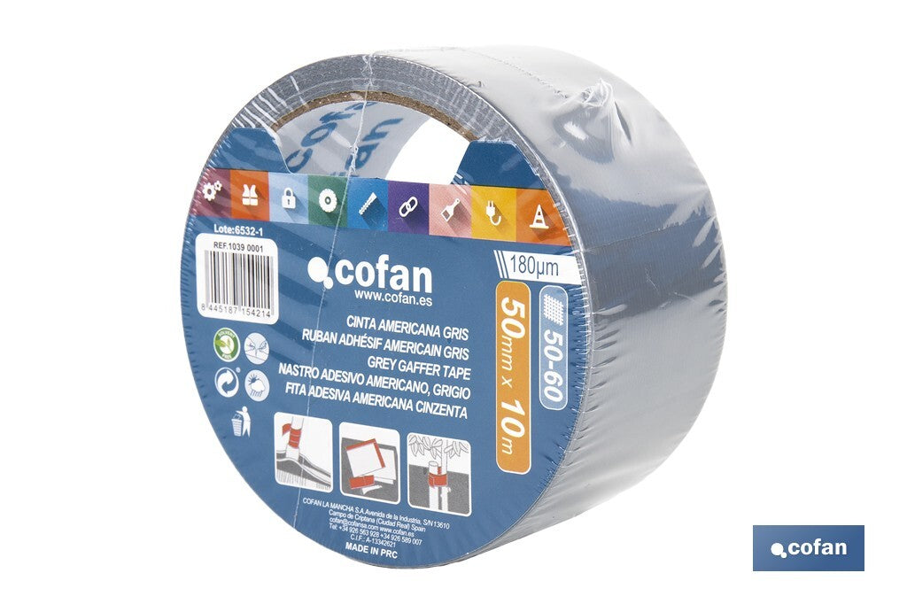CINTA AMERICANA GRIS 180 MICRAS 50 MM X 10 M