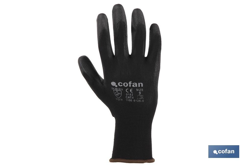 GUANTE 100% POLIEST. IMPREG. PU NEGRO T-9
