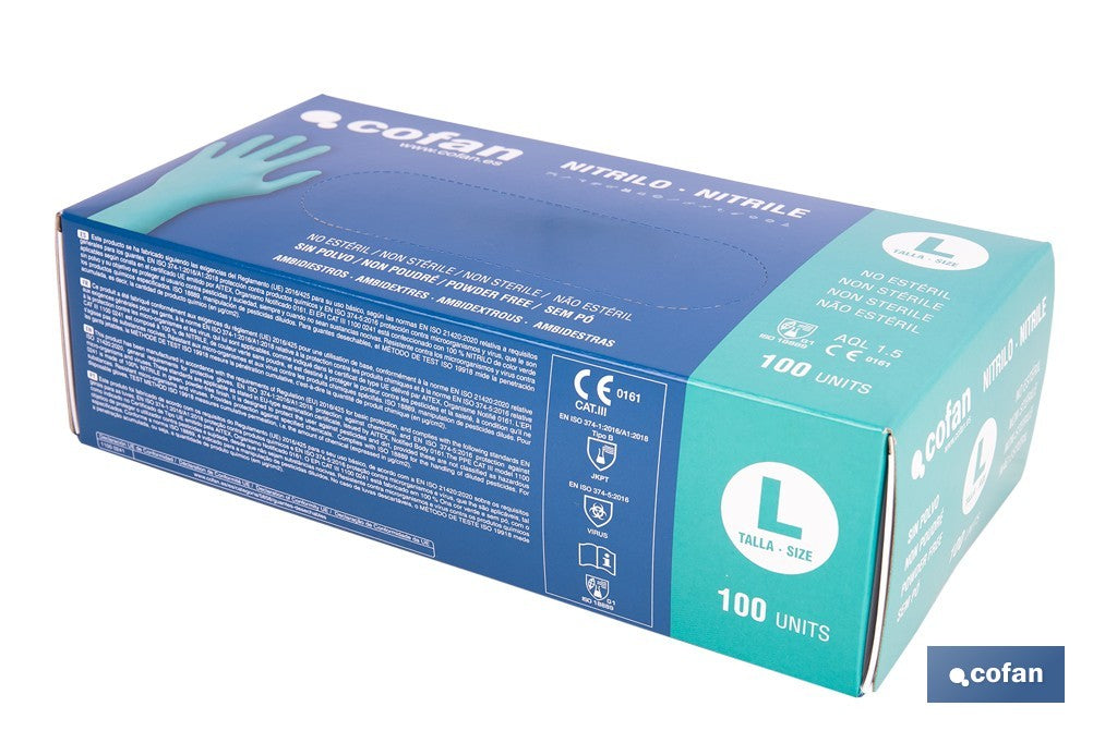 CAJA 100 UDS. GUANTES NITRILO VERDE COFAN PROTECCION FITOSANITARIOS T-L