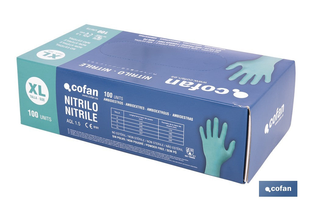 CAJA 100 UDS. GUANTES NITRILO VERDE COFAN PROTECCION FITOSANITARIOS T-XL