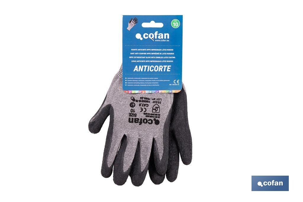 GUANTE ANTICORTE HPPE IMPREGNADO DE LATEX RUGOSO TALLA 10