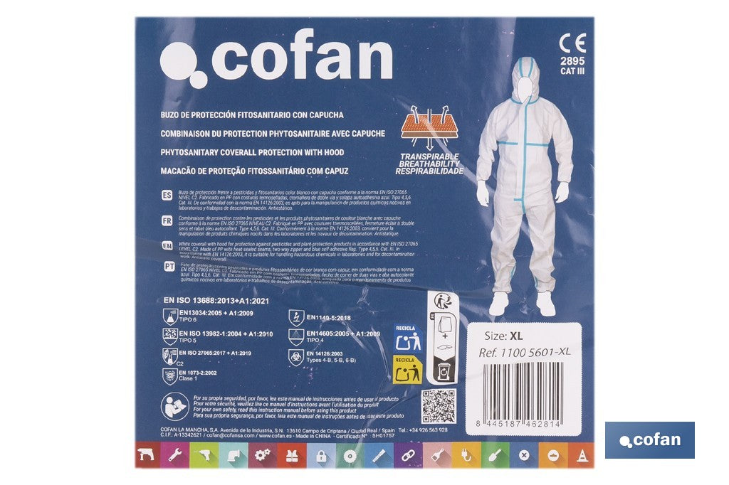 BUZO C/CAPUCHA FITOSANITARIOS ISO 27065 TALLA XL