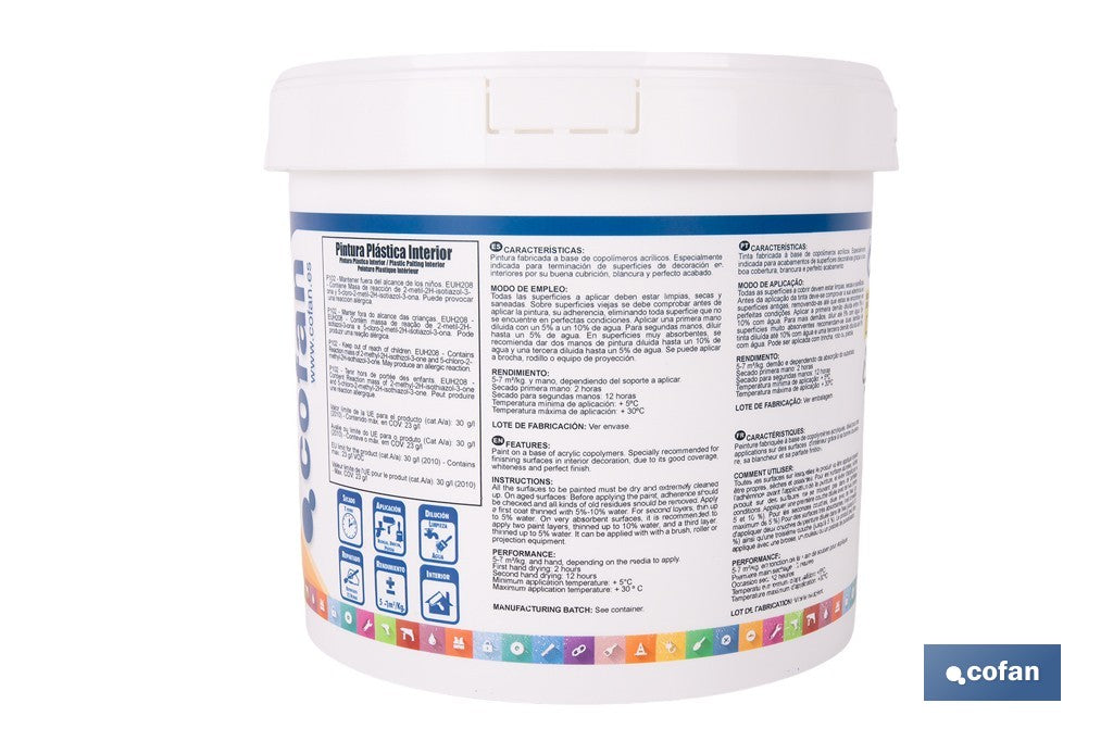 PINTURA PLÁSTICA INTERIOR 5 KG BLANCO