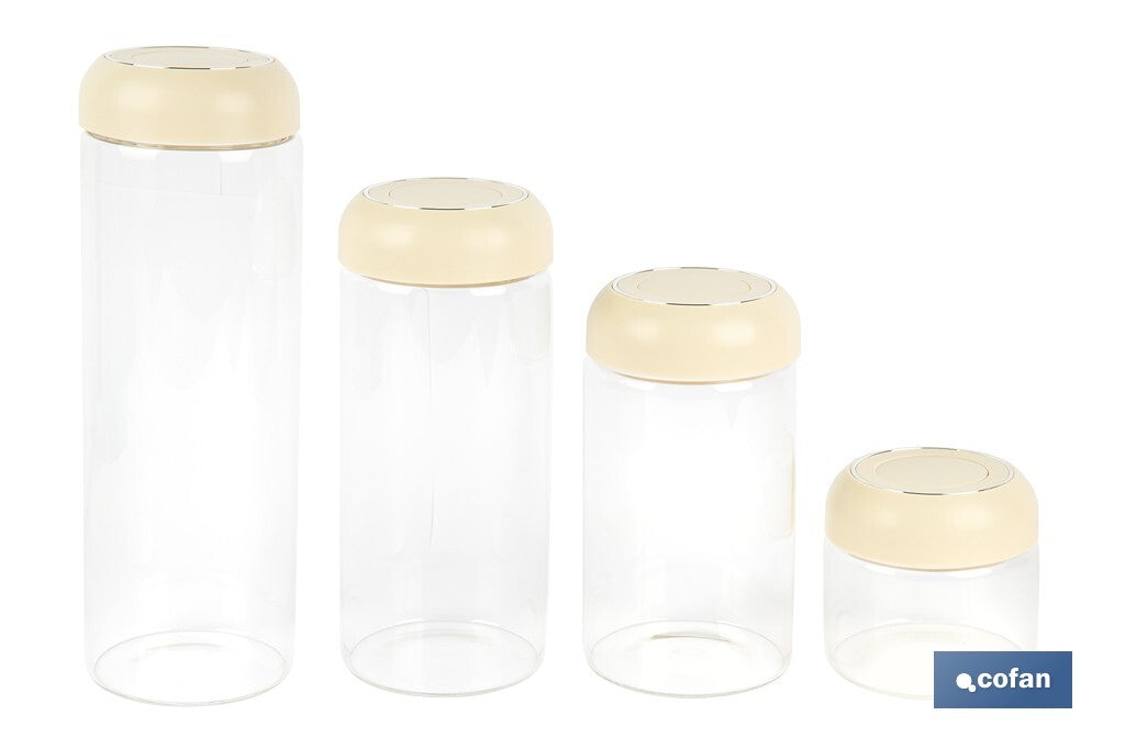 BOTE DE VIDRIO BOROSILICATO CON TAPA BEIGE GAMA LAUREL 1700 ML