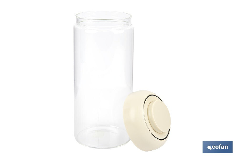 BOTE DE VIDRIO BOROSILICATO CON TAPA BEIGE GAMA LAUREL 1300 ML