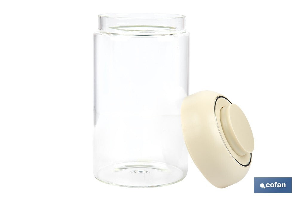 BOTE DE VIDRIO BOROSILICATO CON TAPA BEIGE GAMA LAUREL 1000 ML