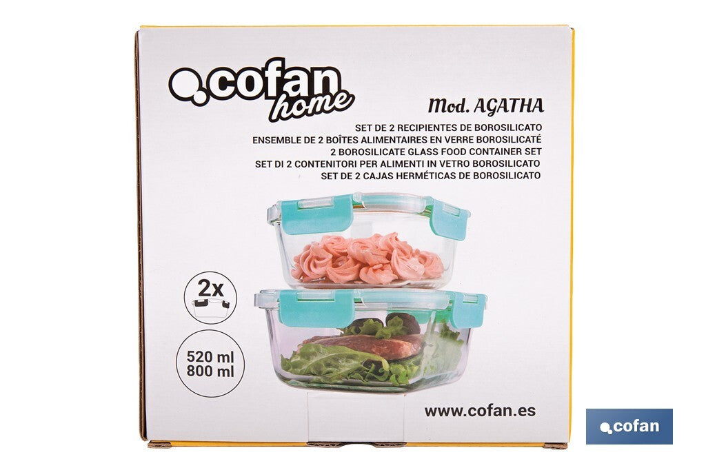 SET DE 2 RECIPIENTES DE BOROSILICATO MODELO AGATHA 520 ML - 800 ML