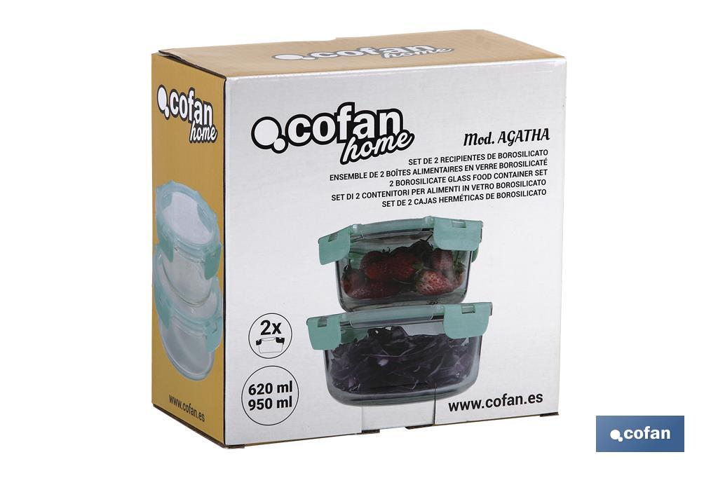 SET DE 2 RECIPIENTES DE BOROSILICATO MODELO AGATHA 620 ML - 950ML