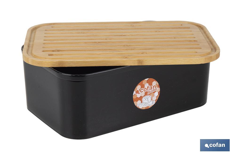 PANERA CON TAPA DE BAMBÚ COLOR NEGRO/MADERA 36 X 24 X13 CM